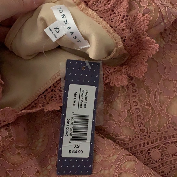 Mauve Lace 3/4 Sleeve High Neck Dress - Picture 12 of 12